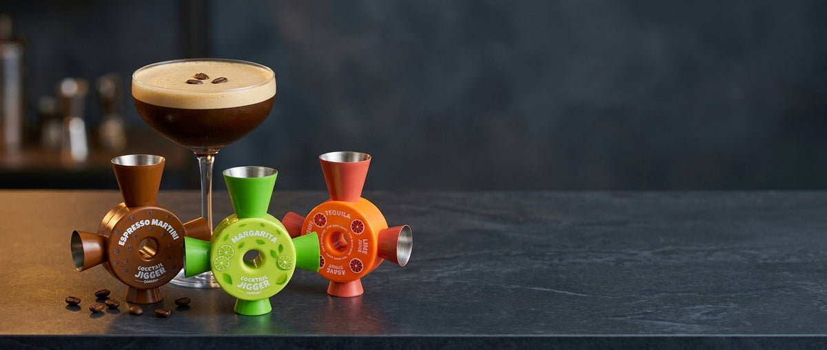 Cocktail Jigger Company colourful cocktail jiggers with an espresso martini
